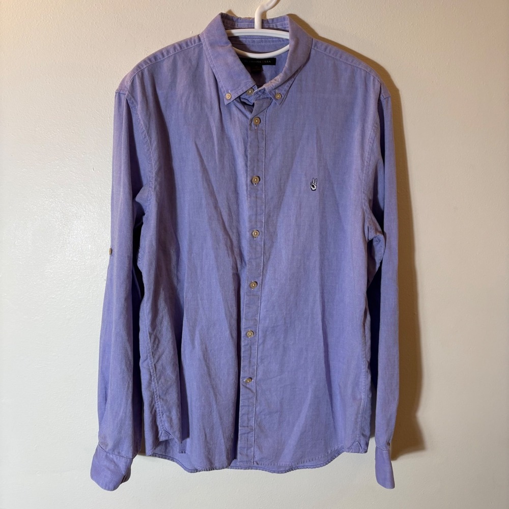 John Varvatos Cotton Button Down‎ Shirt Peace Sign Size Medium